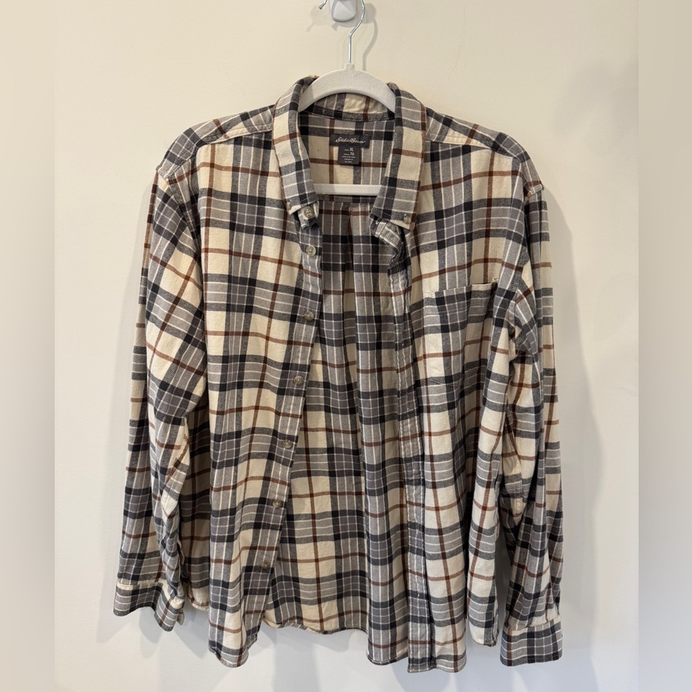 Eddie Bauer Men's Casual Plaid Button Down Shirt - Cream, Black, Brown